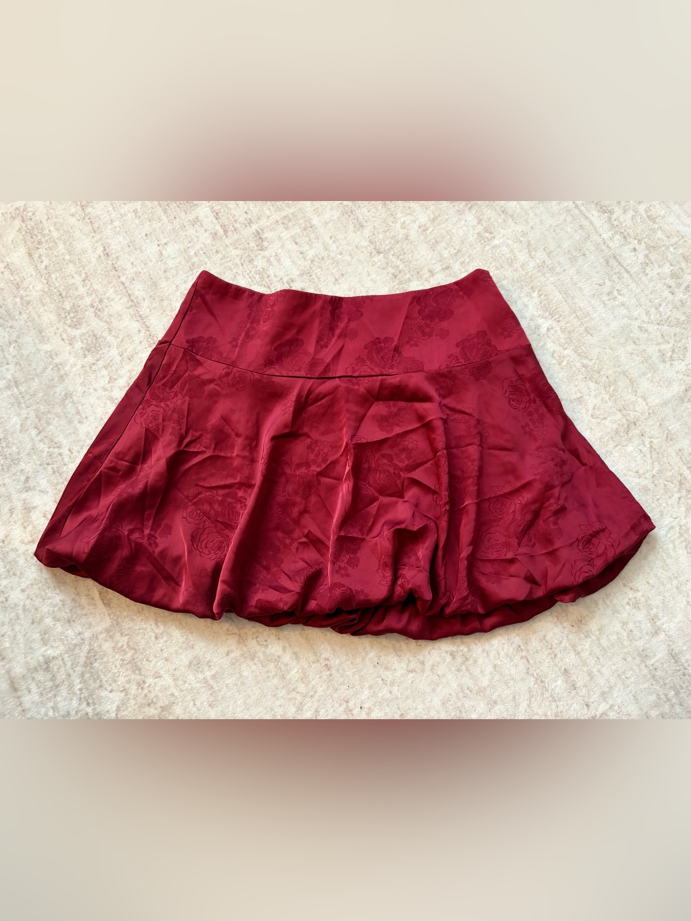 Tinseltown Burgundy Floral Jacquard Bubble Skirt